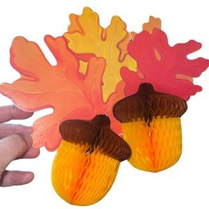 Vintage Honeycomb Tissue 12” Acorns Fall Thanksgiving AMSCAN  EUC ORIGINAL PACK